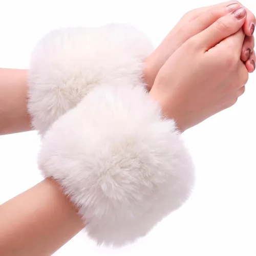 Vista 24 de SATINIOR Puños de muñeca de piel sintética cortos para mujer Beige