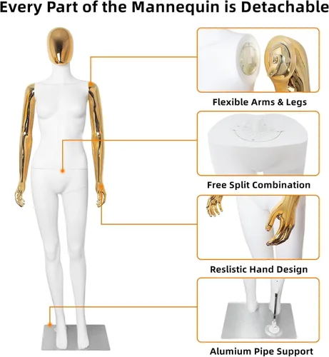 Vista 2 de Maniquí femenino de cuerpo completo, modelo de vestido de costura de torso maniquí, soporte de maniquíes desmontables de plástico ajustable de 70