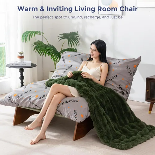 Vista 3 de MAXYOYO Silla ajustable para sala de estar, puf convertible y sillón reclinable con marco, cojín extraíble, tela de burbujas, suave tapizado
