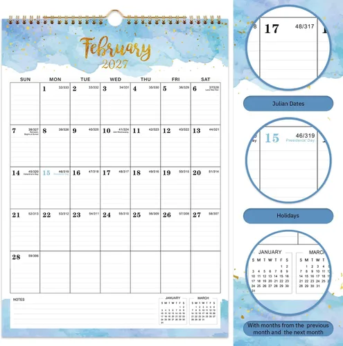 Vista 4 de Calendario 2026 – Calendario de pared 2026 – Calendario grande 2026, 12 x 17 pulgadas, enero 2026 – diciembre 2026, encuadernación de doble alambre
