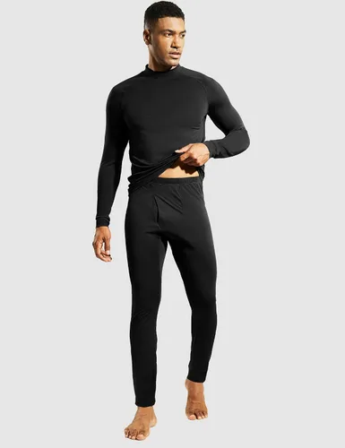 Vista 2 de MIER Camiseta de manga larga con cuello alto falso para hombre, ligera, de compresión, para correr, atletismo, entrenamiento, camiseta de rendimiento