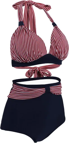 Vista 3 de Goldstitch Traje de baño para mujer, con estampado floral, cuello halter y cintura alta, 2 piezas