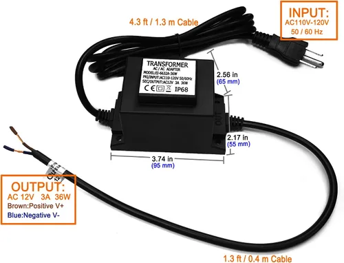 Vista 2 de Transformador de CA impermeable de 12 V 3 A, 36 W, fuente de alimentación LED de 110 V-120 V a 12 V CA, convertidor de voltaje, controlador LED