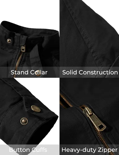 Vista 5 de WenVen Chaqueta militar de algodón casual de lona para hombre, ligera, con cremallera