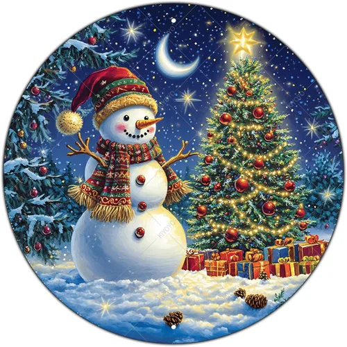 Vista 10 de Letrero redondo de metal rústico para decoración de pared, placa de decoración de pared con texto en inglés "Merry Christmas" azul y plateado