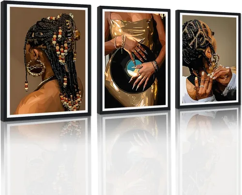 Vista 71 de MAMAGO Lienzo decorativo para pared, pintura de belleza dorada y negra, fotos de mujeres africanas, hermosos pósteres de mujer negra, impresiones