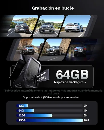 Vista 5 de Cámara de tablero frontal y trasera, cámara de tablero de grabación 4K+2K para automóviles, visión nocturna con WDR, gran angular de 170°, WiFi dual