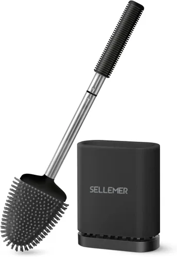 Vista 16 de Sellemer - Juego de cepillo y soporte para inodoro - Cabezal de cepillo flexible para taza de inodoro con cerdas de silicona, tamaño compacto
