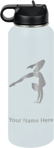 Vista 15 de LaserGram Botella de agua personalizada, soporte de mano de gimnasta, acero inoxidable de doble pared aislada al vacío con popote superior, regalo