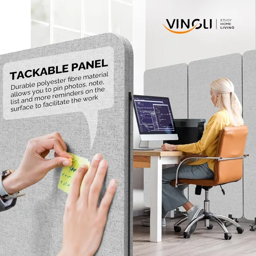 Vista 6 de VINGLI Divisor de habitación con pantalla, partición de privacidad independiente, paneles conectados con cremallera con ruedas, separador de espacio