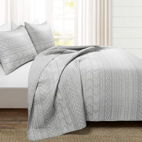 Vista 11 de Lush Decor Hygge Geo - Juego de ropa de cama de 3 piezas, diseño de rayas, tamaño king, negro y blanco