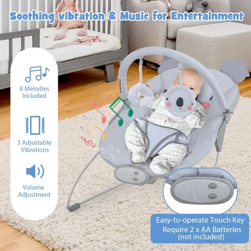 Vista 3 de BABY JOY Gorila para bebé, asiento portátil para bebé con vibración y música, barra extraíble y cubierta de tela, arnés de seguridad de 3 puntos