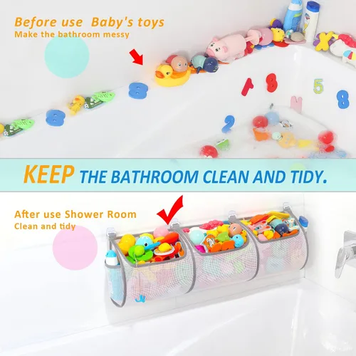 Vista 5 de Ligereza Soporte para juguetes de bañera, evita manchas, juguetes de baño para niños de 4 a 8 años, 30 x 8.7 pulgadas, soporte de malla