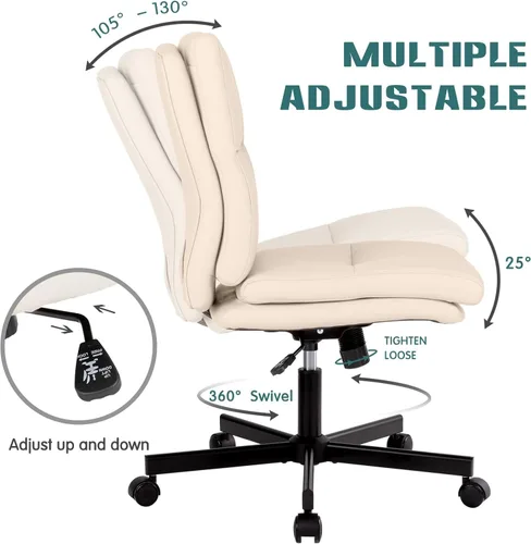 Vista 4 de LUCKWIND Silla de escritorio de oficina sin brazos con ruedas, silla de trabajo giratoria cruzada con espalda media, silla de tocador acolchada