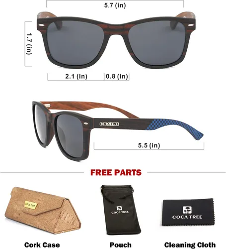 Vista 5 de COCA TREE HD Mirror Polarized Wood Sunglasses for Men and Women UV Protection Driving Classic Retro