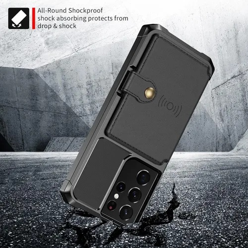 Vista 5 de Funda para Samsung Galaxy S21 Ultra con tarjetero, compatible con soporte magnético para automóvil, resistente a los golpes, resistente, suave, TPU