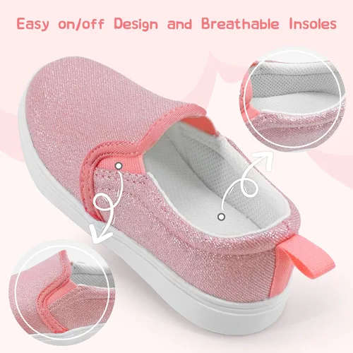 Vista 4 de Zapatos deportivos de lona sin cordones para niños y niñas pequeños para caminar, mocasines casuales de tenis para niños pequeños