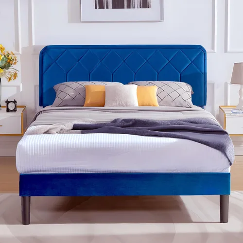 Vista 13 de VECELO Marco de Cama Tamaño Twin con Plataforma Tapizada de Terciopelo Premium con Cabecera Ajustable en Altura/Base de Colchón, Soporte de Listones
