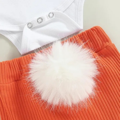 Vista 4 de Kephay Conjunto de mameluco para bebé niña con volantes y diadema con pompones en la cola