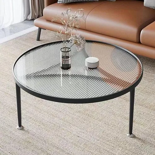 Vista 8 de Furniture Coffee Table - with Inset Tempered Glass Top and Metal Frame & Legs - Low Circle Minimalist Center Table Home Decor, Tea/Sofa/End Round