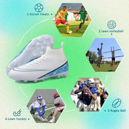 Vista 7 de GRESKY Tacos de fútbol para hombre y mujer, zapatos de fútbol para niño grande AG TF