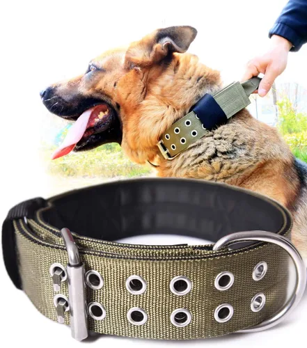 Vista 8 de Collar de perro para perros grandes, collares negros de 2 pulgadas con asa para perros de raza extragrande, collar táctico de nailon K9 resistente