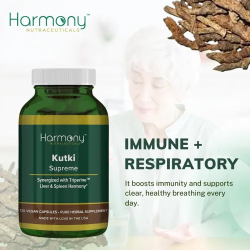 Vista 11 de Kutki Supreme - Medicina ayurvédica Harmony Nutraceuticals para una piel sana, sistemas inmunológicos y respiratorios - 120 cápsulas orgánicas