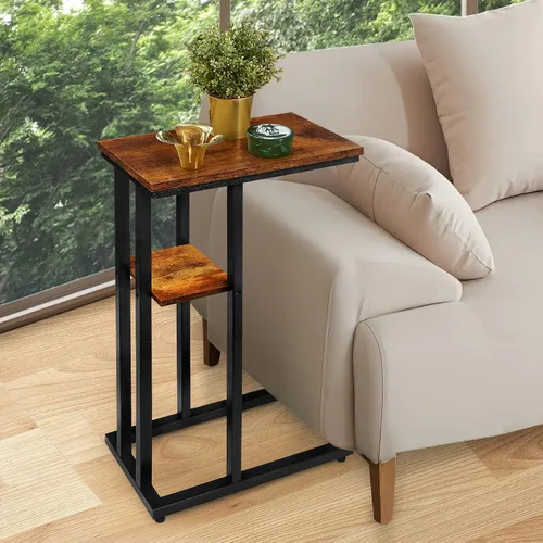 Vista 2 de Mesa auxiliar en forma de C para sofá, mesa auxiliar de sofá para espacios pequeños, mesas auxiliares delgadas para sofá cama, mesa de aperitivos