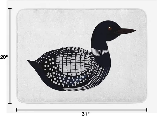 Vista 2 de KXO Loon - Tapete de baño, retrato lateral de un pájaro dibujado con puntos a rayas y cuadrados, tapete de felpa para decoración de baño con parte