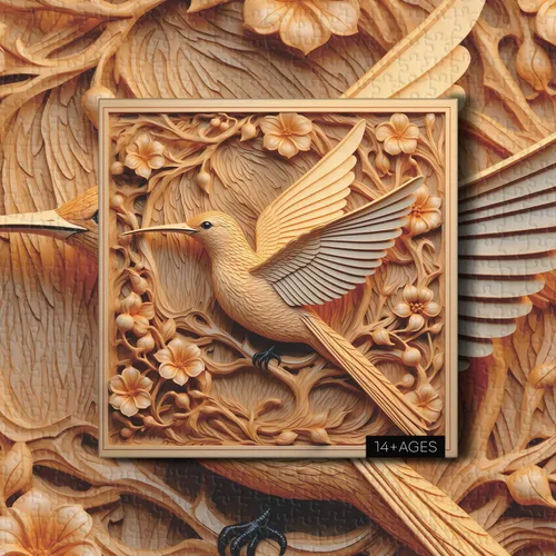 Vista 7 de Rompecabezas de colibrí para adultos de 1000 piezas, rompecabezas de arte de flores de pájaros, autoestereoscopia de pájaros imposibles