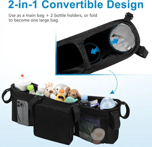 Vista 3 de Accmor Organizador de cochecito doble para Bob Duallie y Baby Jogger City Mini GT2, organizador de bolsa de cochecito de bebé doble, accesorios