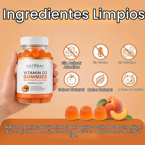 Vista 6 de Gomitas de vitamina D3 K2 sin azúcar, gomitas de vitamina D3 5000 UI+K2 MK7 80 mcg, suplemento de vitamina K2 D3 para adultos, vitamina D K2