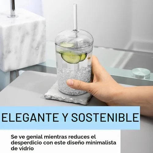 Vista 7 de Maplefield Vaso de vidrio con tapa de cúpula, 16 onzas, reutilizable, para café helado con pajilla, resistente a derrames, para frappes y licuados
