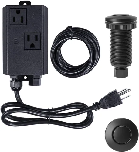 Vista 8 de Kit de interruptor de aire para eliminación de basura, doble salida, desagüe de fregadero, acero inoxidable negro, botón de encendido/apagado, pieza