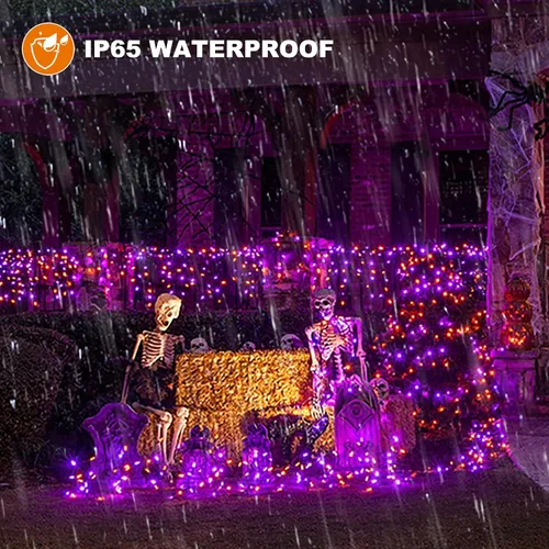 Vista 5 de Chuya - Cadena de luces LED para Halloween de 105 pies; tira de 300 luces LED de color naranja y morado, con enchufe de extremo a extremo