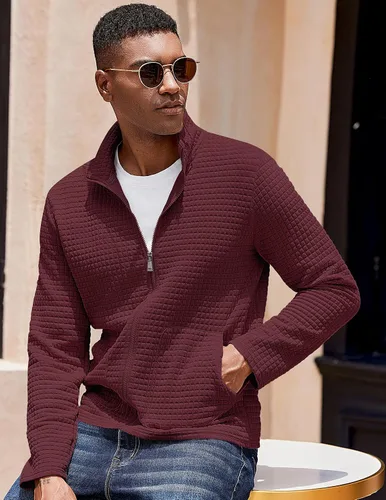 Vista 2 de COOFANDY Chaqueta Varsity Ligera para Hombre Chaquetas Bomber Casuales Sudaderas Waffle con Cremallera y Bolsillo