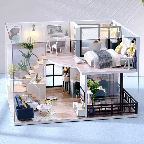 Vista 9 de Lannso Kit de Casa de Muñecas en Miniatura DIY, Kit de Casa de Muñecas, Mini Casa de Muñecas de Madera Hecha a Mano para Regalo de Adultos (AWO2-003)