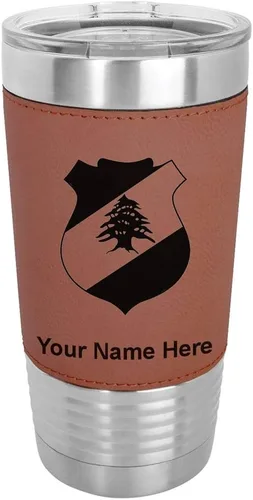 Vista 14 de LaserGram 20oz Vacuum Insulated Tumbler Mug, Coat of Arms Lebanon, Personalized Engraving Included (Faux Leather, Baseball Style)