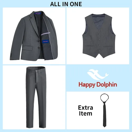 Vista 3 de Happy Dolphin Conjunto de traje formal para niños, traje de boda, traje de portador de anillo