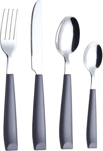 Vista 15 de EXZACT 16 pcs Flatware Set Stainless Steel Wide Handles Serves 4 Black