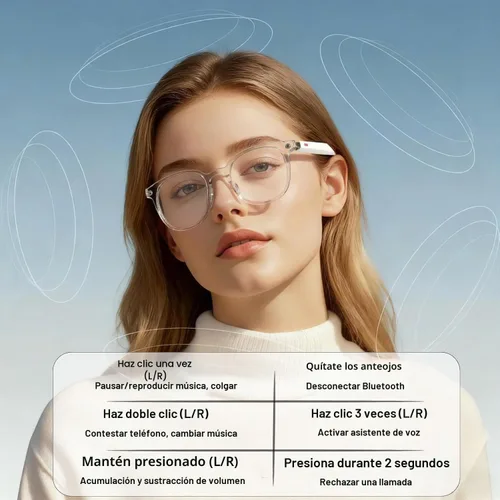 Vista 4 de Gafas Inteligentes Giinova Ai Bluetooth 5.4 con Traducción para Hombres y Mujeres 160+ Idiomas Lente que Cambia de Color Asistente Chat GPT