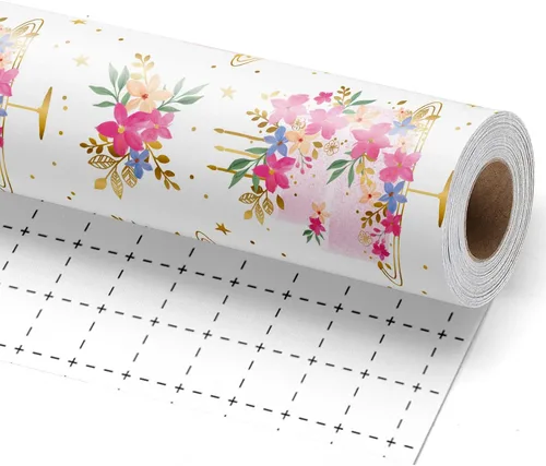 Vista 8 de BIOBROWN Rollo de papel de regalo reversible para baby shower, 17 pulgadas x 33 pies (47 pies cuadrados total) - Lazos rosas y diseño de diamante