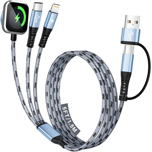 Vista 17 de Travel Essentials - Cable de carga múltiple para iWatch Charger, 4 en 2, 3XUSB C, cable de carga múltiple, USBC Car CarPlay compatible con iWatch