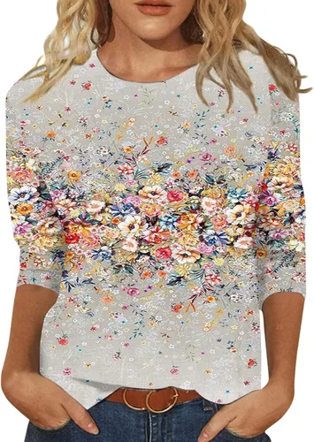 Vista 58 de Camisetas personalizadas para mujer, a la moda, casual, de séptima manga, estampada, cuello redondo, camiseta