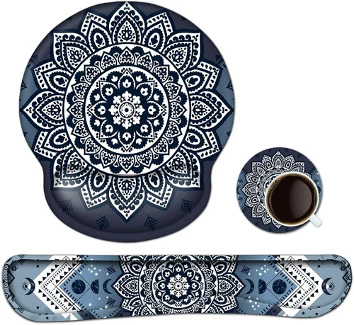 Vista 8 de Reposamuñecas para teclado, alfombrilla ergonómica para mouse con soporte de muñeca, reposamuñecas de espuma viscoelástica, base antideslizante
