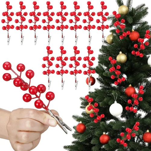 Vista 8 de Thiccywoov Paquete de 18 tallos de bayas blancas artificiales de Navidad Blanco