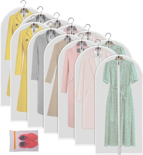 Vista 20 de Fundas de plástico para colgar la ropa (juego de 12) protectores de ropa de armario, funda transparente transpirable con refuerzo de 2 pulgadas