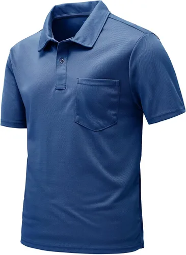 Vista 32 de Rdruko Camisas polo para hombre de manga corta, secado rápido, para golf y deportes al aire libre con bolsillo 01 Negro