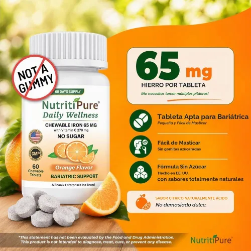 Vista 2 de Hierro masticable 65 mg con vitamina C, sin azúcar, 60