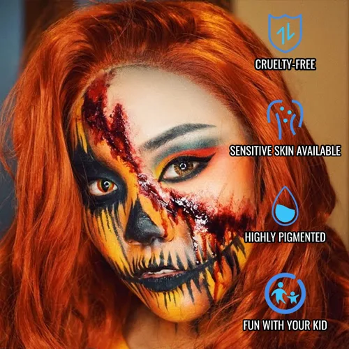 Vista 6 de SOVONCARE Kit profesional de pintura facial a base de aceite, juego de maquillaje de Halloween de 20 colores, kit de pintura facial profesional